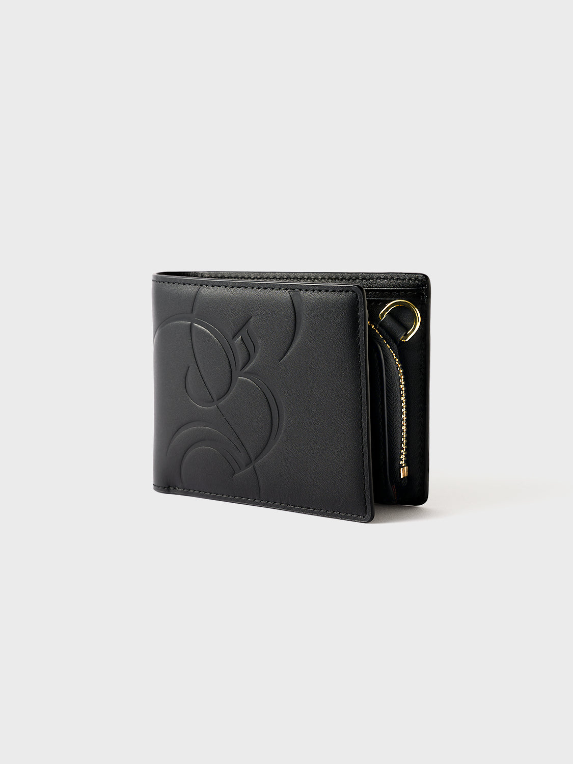 Black wallet with an embossed Bishop & Bishop logo.