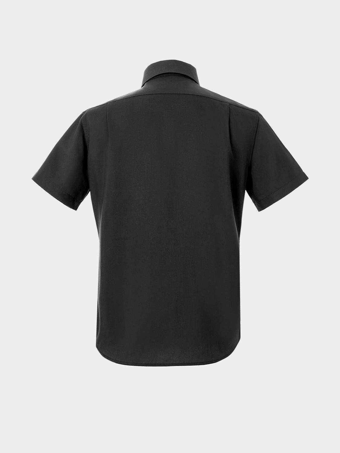 Rear view of a black T-shirt with a plain back.
