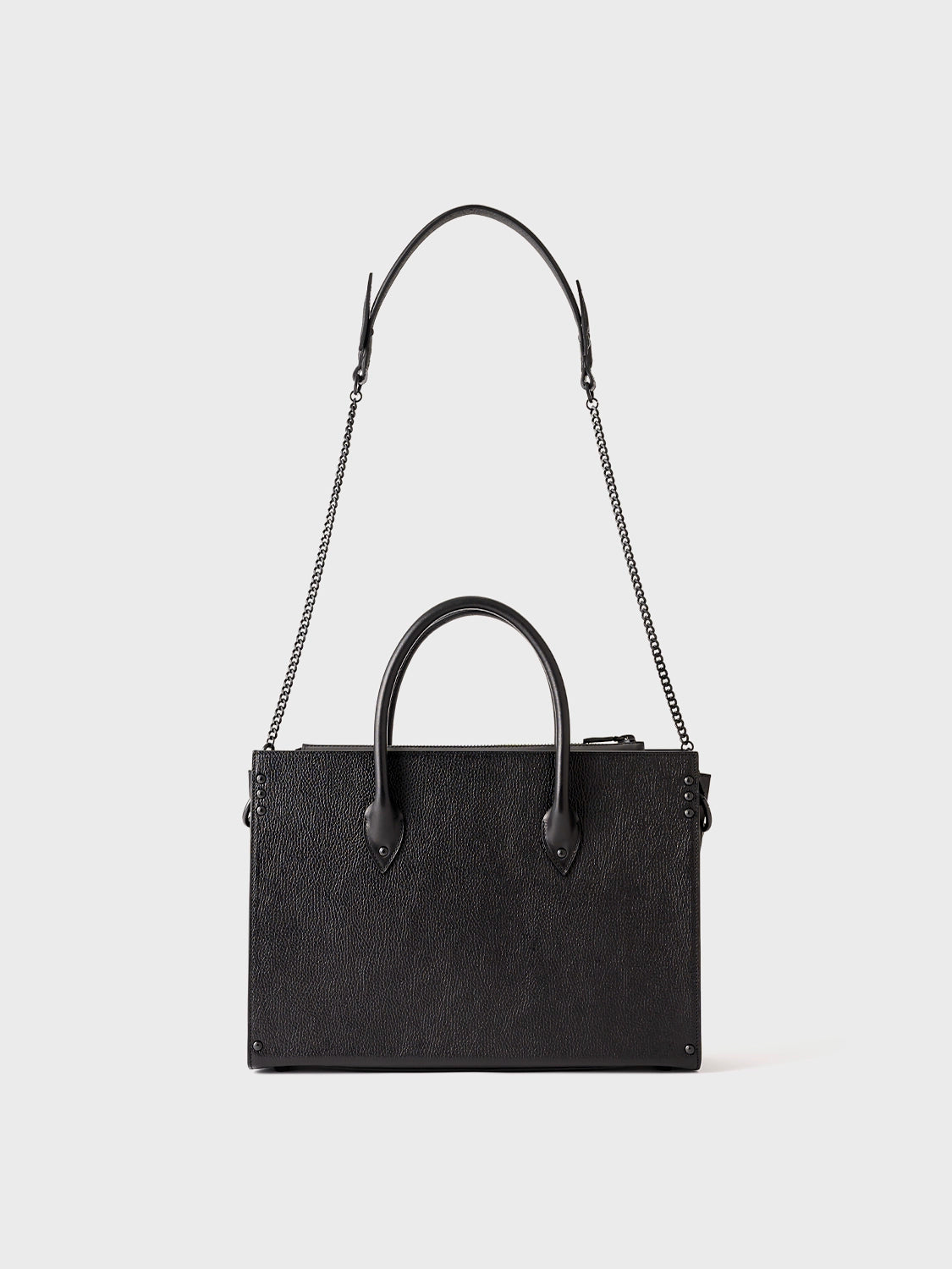 Black bag with a black shoulder chain strap.