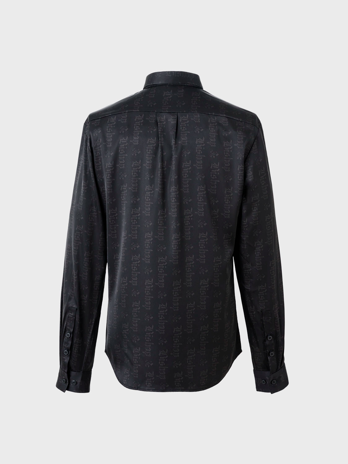 Rear view of the silk dress shirt laid flat, showing full back panel and shoulder seam.