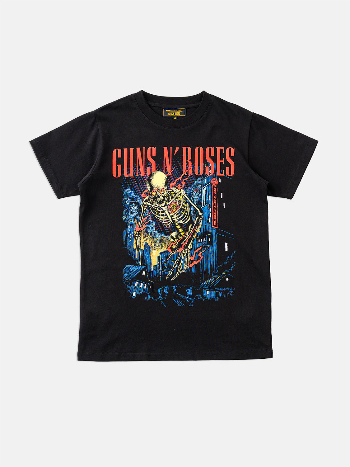 Black t-shirt with 'Guns N' Roses' graphic design on a white background